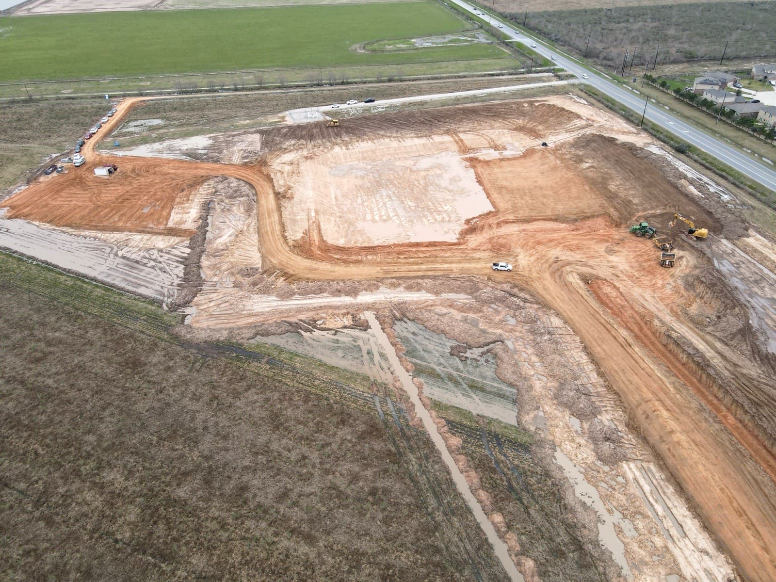 Land being shaped with lakes center