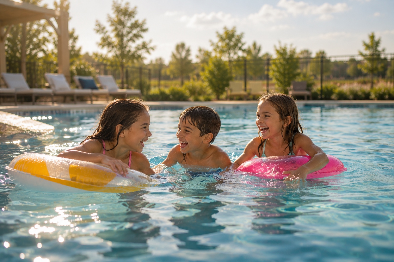 Kids playing in the resort-style pool